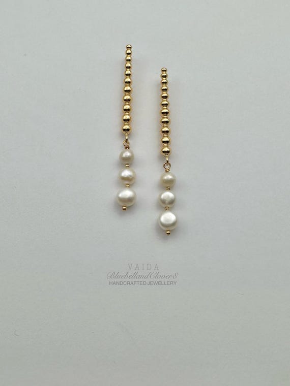 Long Drop Pearl 14k gold filled Earrings | Gold Pearl Earrings | Wedding Earrings | Bride Pearl Earrings | Long Pearl Earrings