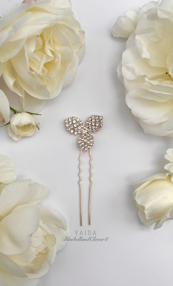 Rose Gold Crystal Leaf Bridal Hair Pin | Wedding Hair Pins  display picture 1