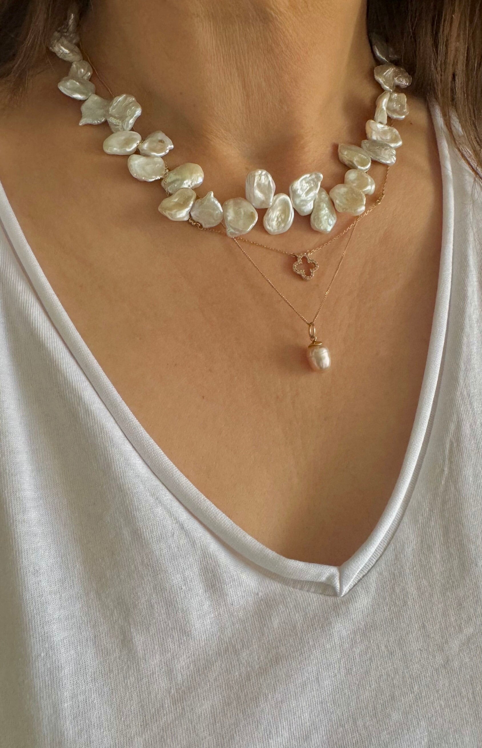 淡水ラージケシパールネックレス | ケシ花びらパールネックレス