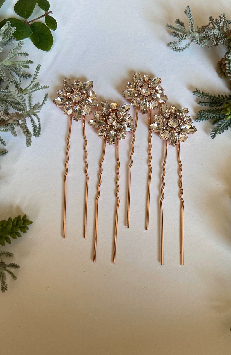 Rose Gold Crystal Flower Bridal Hair Pin Wedding Hair Pins Etsy UK