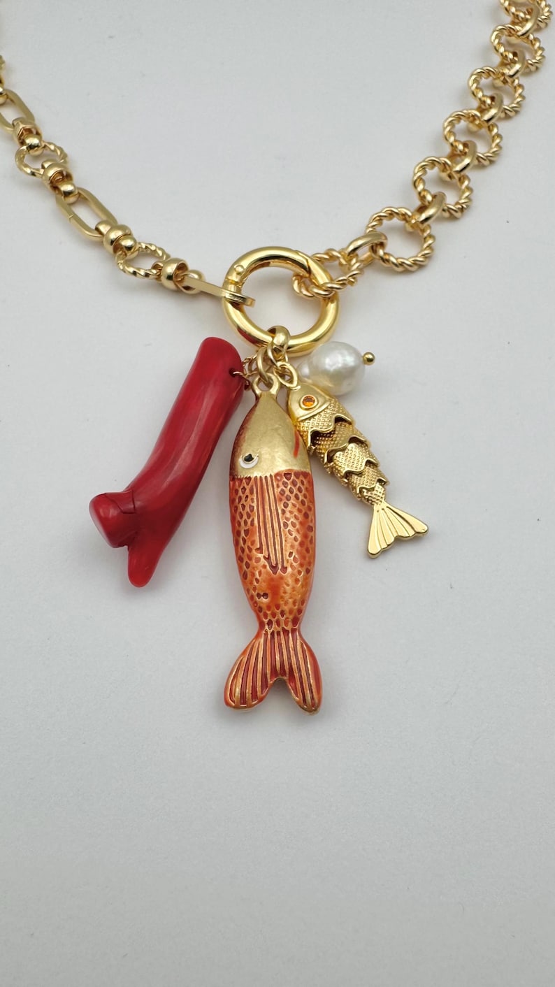 Fish Pendant Chunky Chain Statement Necklace | 14k Gold Filled Chunky ...