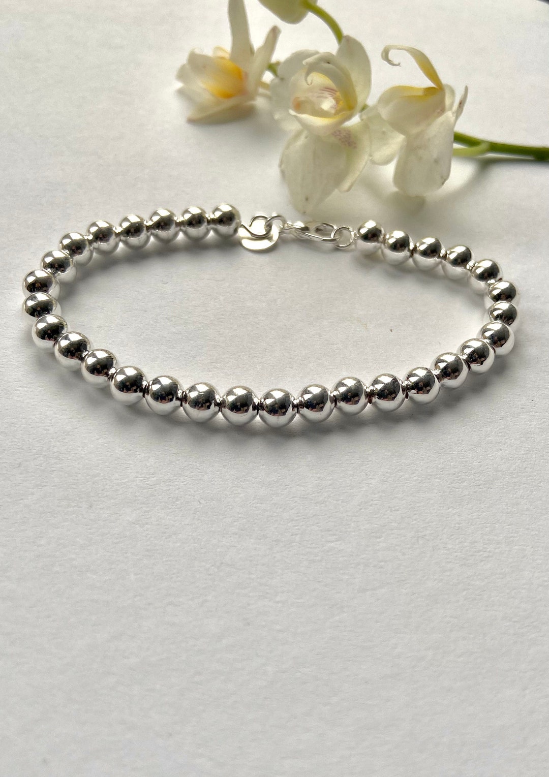 Classic Silver Bead Ball Bracelet 6mm Everyday Wear Stackable Etsy