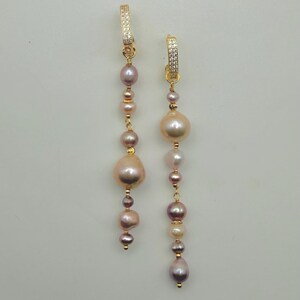 Edison Pink Pearl asymmetric Long Earrings| Pearl Earrings | Pink Baroque Pearl Earrings | Asymmetric Pearl earrings | Statement Earrings