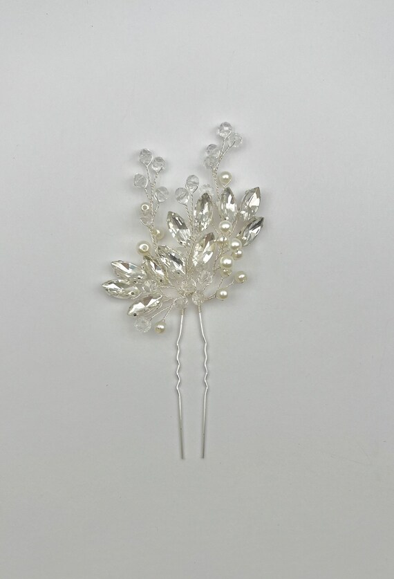 Silver Crystal & Pearl Hair Pin| Wedding Hairpin | Hair Pin  display picture 3
