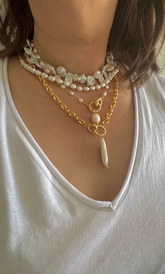 淡水ラージケシパールネックレス | ケシ花びらパールネックレス