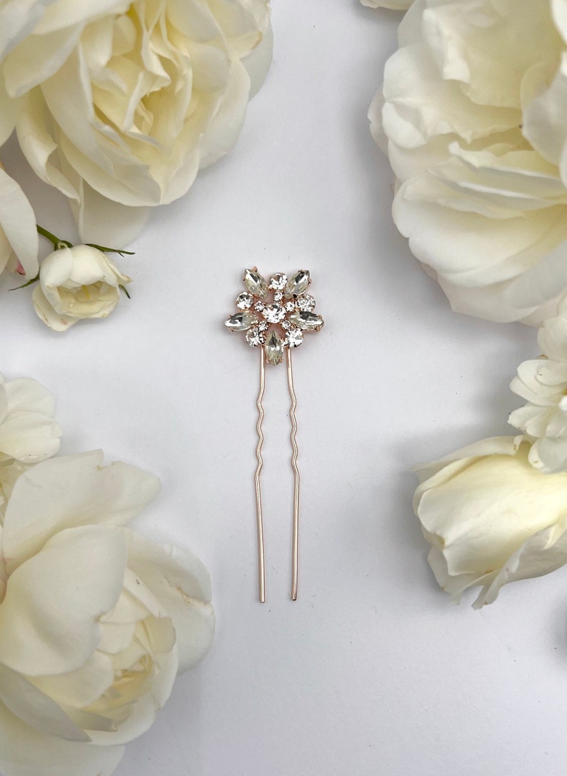 Rose Gold Crystal Flower Bridal Hair Pin Wedding Hair Pins Etsy UK