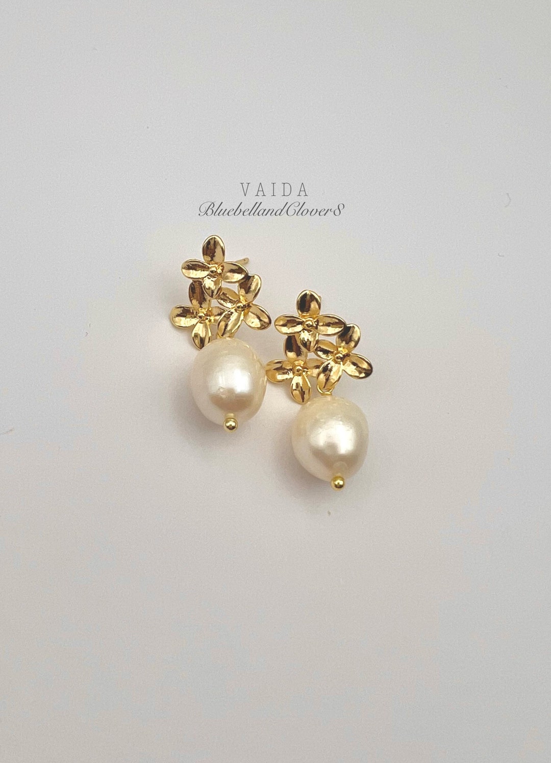 Earrings - Gold & Flower Drop Pearl main image 0