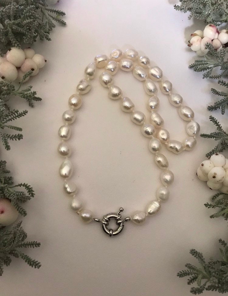 Hand Knotted Classic 10-8mm Natural Freshwater Pearl Necklace | Etsy