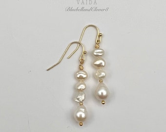 Pearl and Keshi Pearl Drop gold earrings , Freshwater Pearl Earrings, Gold Earrings, Wedding Earrings, Bridesmaid Earrings, Bridal Earrings