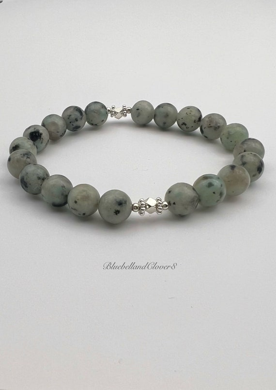 Buy Green Sesame Jasper Stone Silver Bracelet Gemstone Bracelet