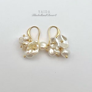 Freshwater Keshi Pearl Gold Earrings, Bridal Earrings, Keshi pearl Earrings, Baroque pearl earrings, Gold filled Pearl earrings