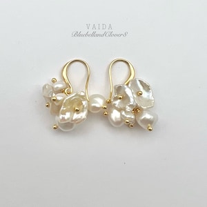 Freshwater Keshi Pearl Gold Earrings, Bridal Earrings, Keshi pearl Earrings, Baroque pearl earrings, Gold filled Pearl earrings