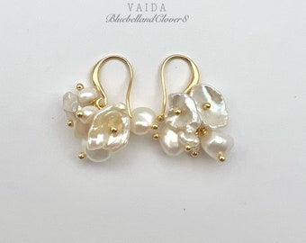 Freshwater Keshi Pearl Gold Earrings, Bridal Earrings, Keshi pearl Earrings, Baroque pearl earrings, Gold filled Pearl earrings