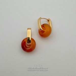 Carnelian Gold Hoop Earrings | Natural Carnelian Gold Filled Earrings | Carnelian Drop Earrings | Carnelian Earrings | Orange Stone earrings