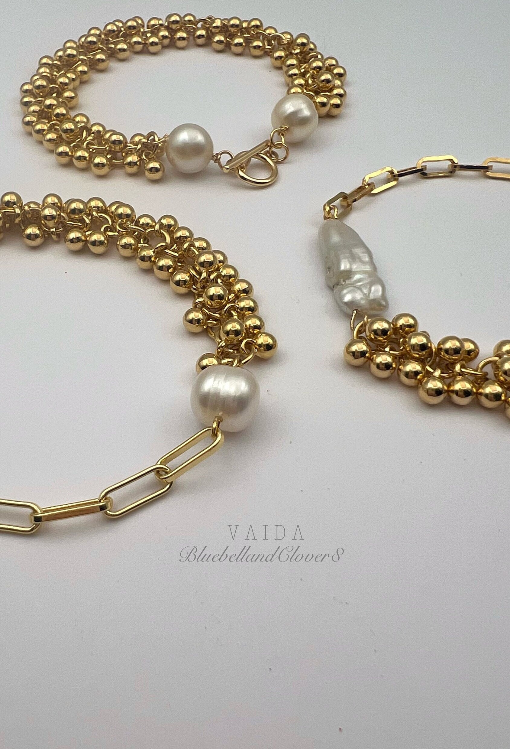 Natural Pearls and Keshi Pearl Mix Chain Bracelet, Half