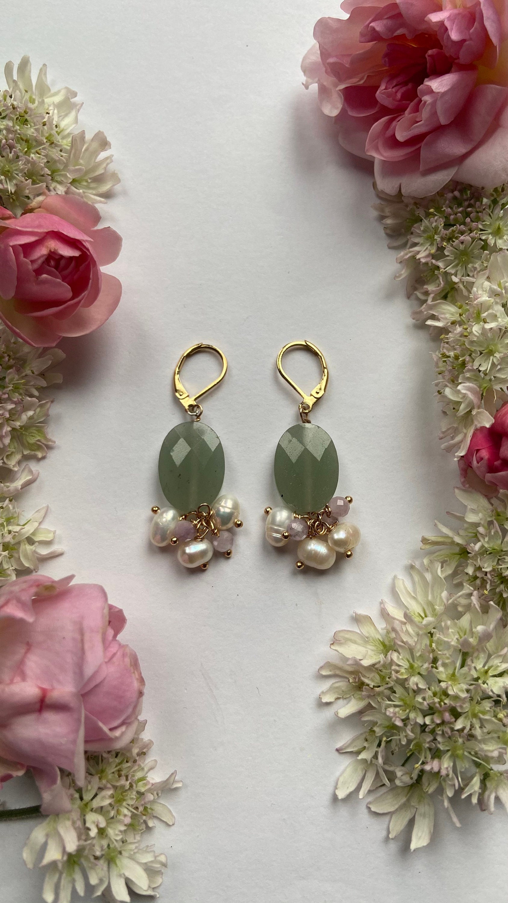 Green Aventurine Pearls and Kunzite Gemstone Earrings Green - Etsy UK