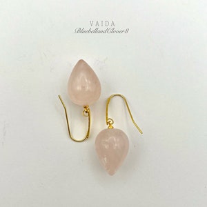Large Rose Quartz Teardrop Earrings | Natural Rose Quartz Gold Filled Earrings | Rose quartz Drop Earrings | Large Rose Quartz Earrings