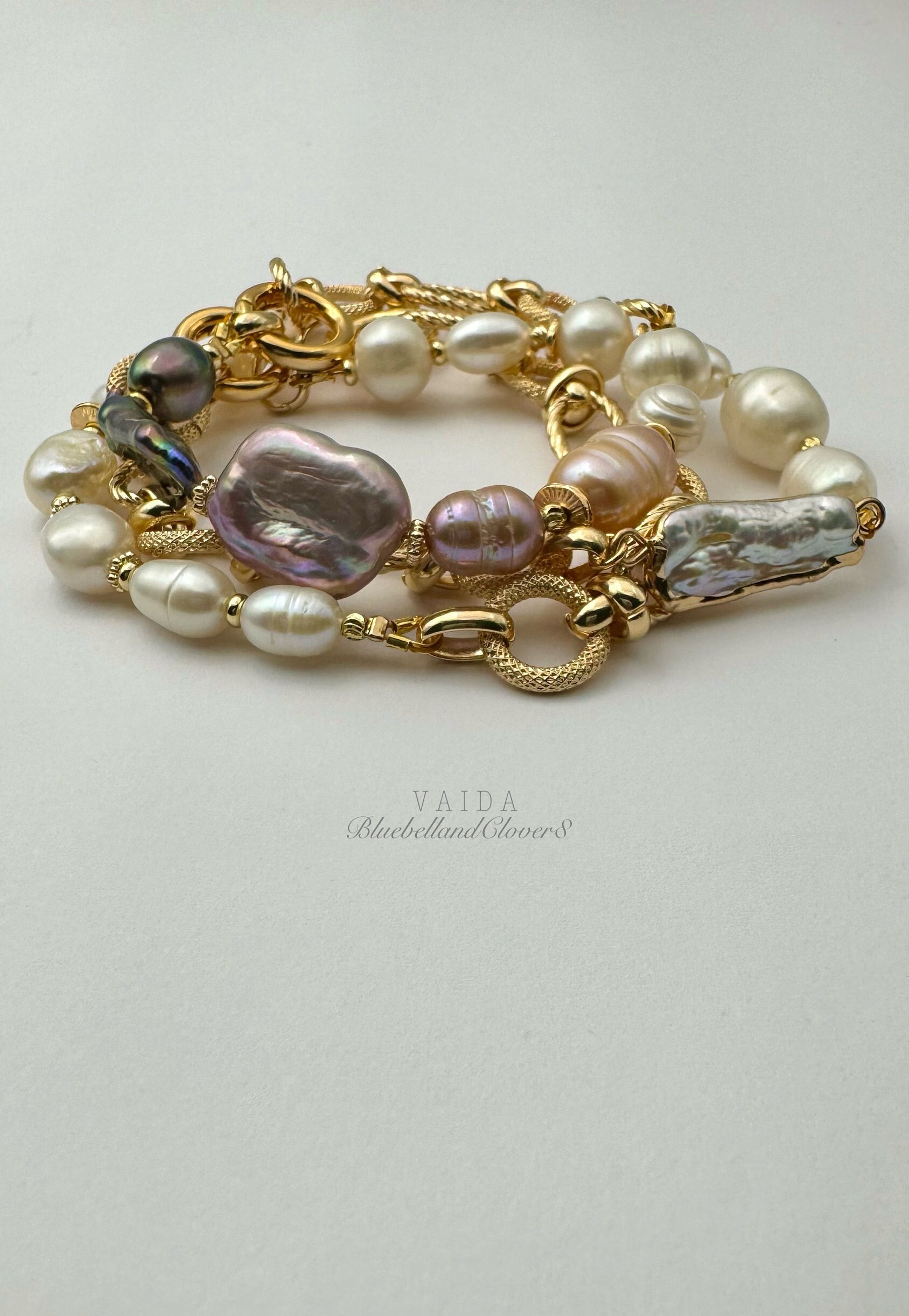 Baroque Pearl Chunky Chain 14k Gold Filed Bracelet