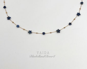 Delicate Lapis Lazuli & fine 14k Gold filled chain Floating Choker Necklaces  | Lapis Lazuli Star necklace | Gemstone Necklace | Star choker