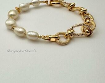 Baroque Pearl Chunky Chain 14k Gold Filed Bracelet