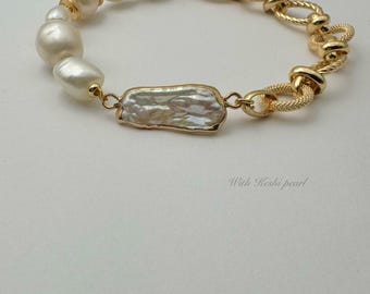 Baroque Pearl Chunky Chain 14k Gold Filed Bracelet