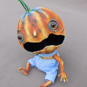 Pumpkin doll head Halloween doll Handmade fantasy art doll