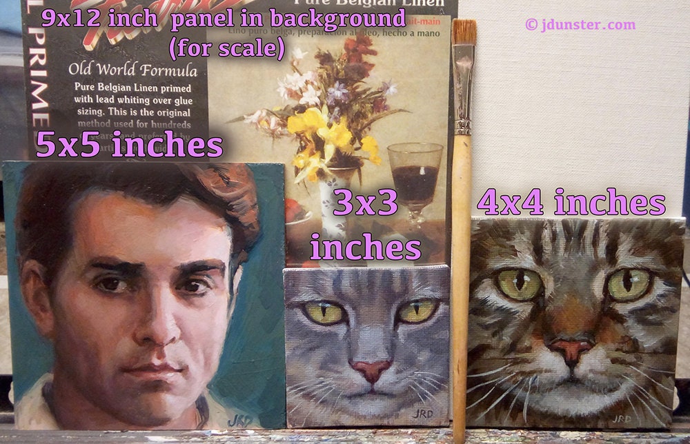 Emerald Eyes Mini 3x3 Cat Portrait Oil Painting on Canvas Panel