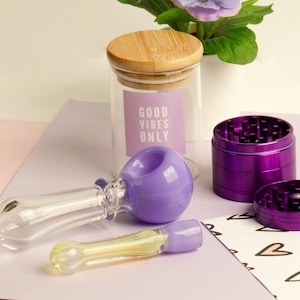 Purple Dream Set: Glass Pipe, Chillum, Grinder & Airtight Jar
