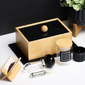 The Perfect Set: Stash Box, Grinder, Hand Pipe, Chillum, Rolling Cradle,Airtight Glass Jar.