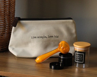 Smell Proof Pouch Bag Set: 5&quot; Glass Pipe, Black Grinder & Airtight Jar