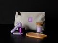 Smell Proof Pouch Smoking Set: 4" Glass Pipe, Purple Grinder, Pouch Bag, Glass Chillum, Rolling Tray and  Airtight Glass Jar.