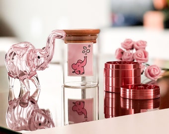 Pink Elephant Set: 3" Glass Pipe, Pink Grinder and Airtight Glass Jar.