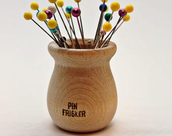 Wooden Magnetic Pin Holder – Straight Pin Organizer Bowl, Rustic Sewing Storage
