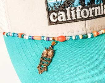 Beaded Hat Band with Owl Charm - Handmade Trucker Cap Accessory