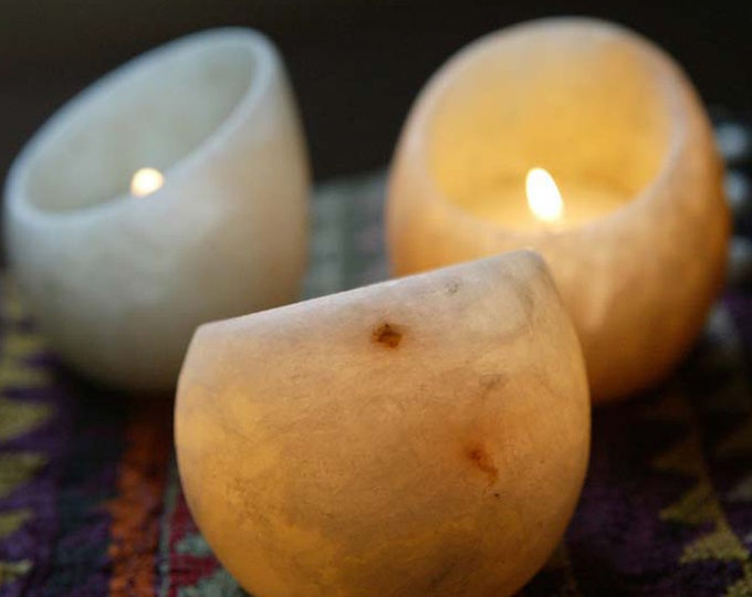 Egyptian Alabaster Votive/Tea Light Candle Holder- Made in Egypt - One per order