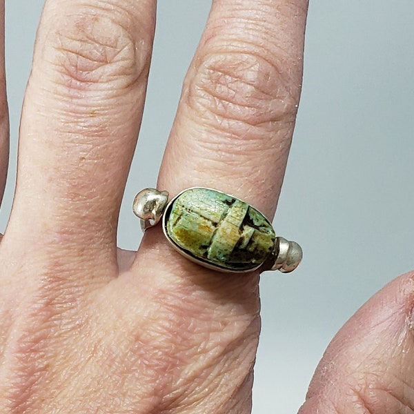 Egyptian Scarab Swivel Ring - Hinged Soapstone Scarab Ring- Made in Egypt