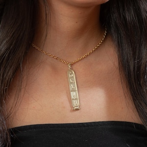 14K Solid Gold Personalized Cartouche Pendant: Egyptian Hieroglyphic Name Necklace