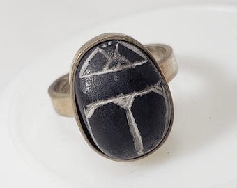 Egyptian Black and White Scarab Ring - Multiple Sizes - Made in Egypt