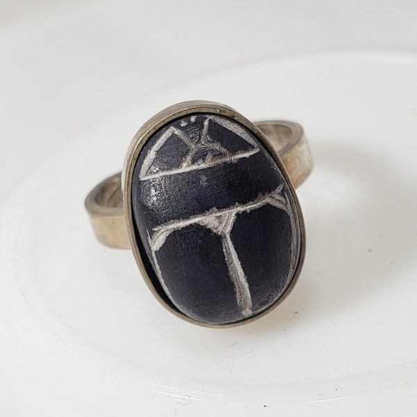 Egyptian Black and White Scarab Ring - Multiple Sizes - Made in Egypt