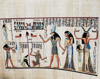 Ancient Egypt Judgement Scene Papyrus Painting - Egyptian Papyrus Paper - Hand Painted Metallic Paint- Made in Egypt