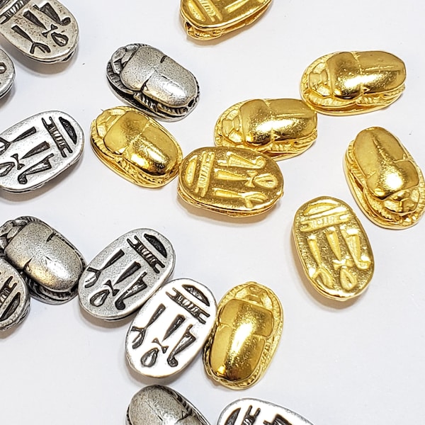 Egyptian Scarab Beads - 20 pcs - Silver or Gold