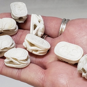 White Egyptian Scarab Beads - Natural Soapstone - 6 pieces- Made in Egypt