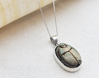 Egyptian Scarab Necklace - Soapstone Scarab Pendant - Egyptian God - Made in Egypt