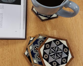Egyptian Wooden Coasters with "Mother of Pearl" Inlaid - Set of 4 - Made in Egypt
