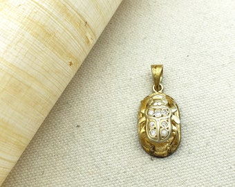 Egyptian Scarab Pendant with Rhinestones - Gold-Plated- Made in Egypt