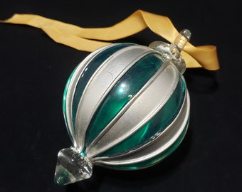 Egyptian Handblown Glass Ornaments - Green & Silver Christmas Tree Decorations