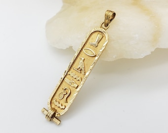 Made in Egypt Diamond Cut 18K Solid Gold Personalized Cartouche Pendant - Egyptian Nameplate Necklace - Your Name in Hieroglyphic Symbols