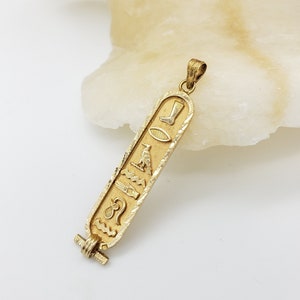 Made in Egypt Diamond Cut 18K Solid Gold Personalized Cartouche Pendant - Egyptian Nameplate Necklace - Your Name in Hieroglyphic Symbols