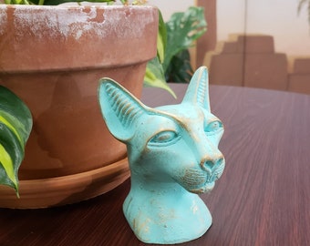 Egyptian Bastet Cat Bust Statue - Patina - Made in Egypt