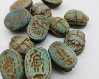 Egyptian Scarab Beads - Hand-Carved Soapstone Bead- 24 pcs - Made in Egypt